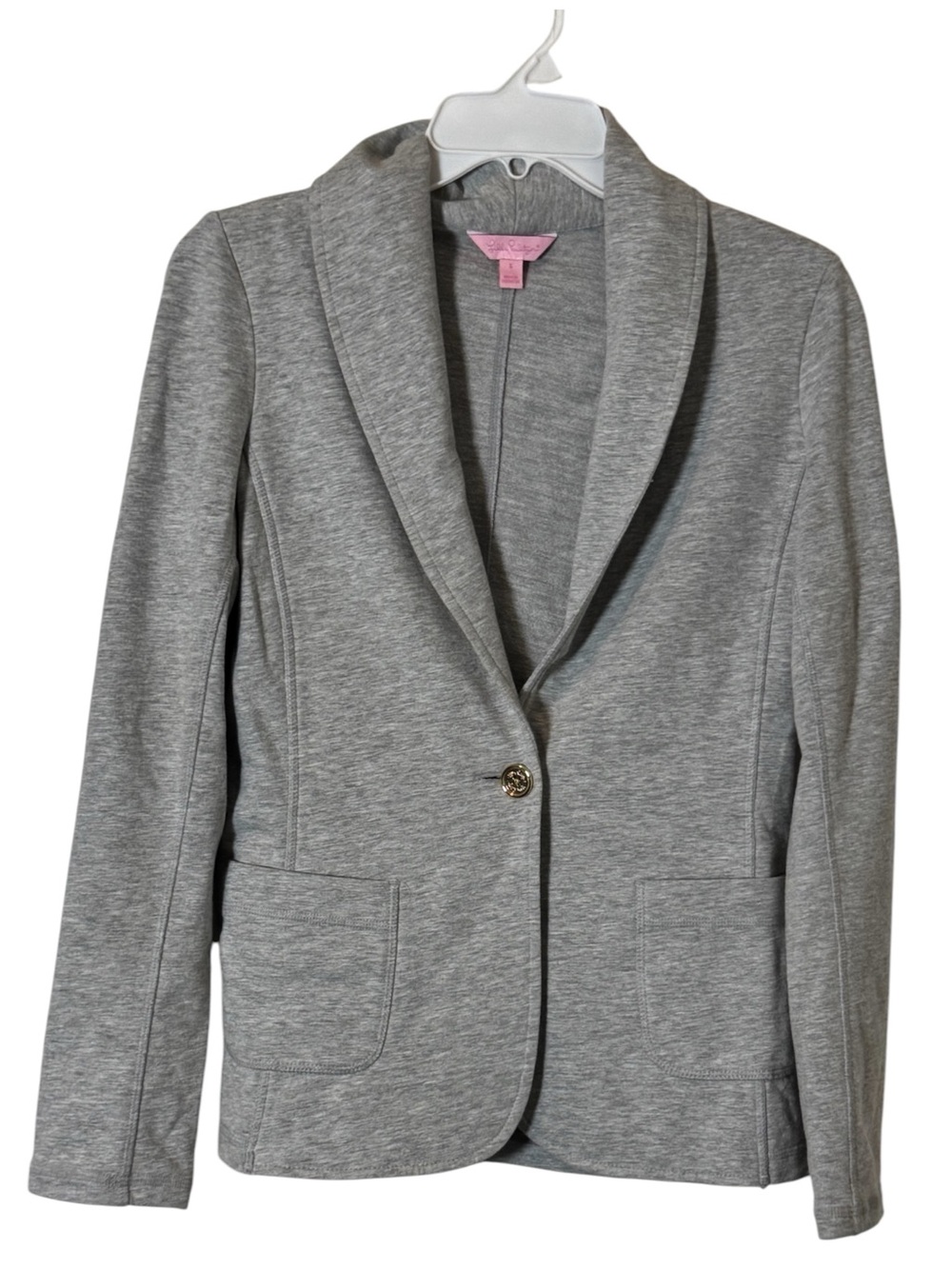 Lilly Pulitzer Gray Single Gold Button Knit Blazer Womens Sz S Business Casual